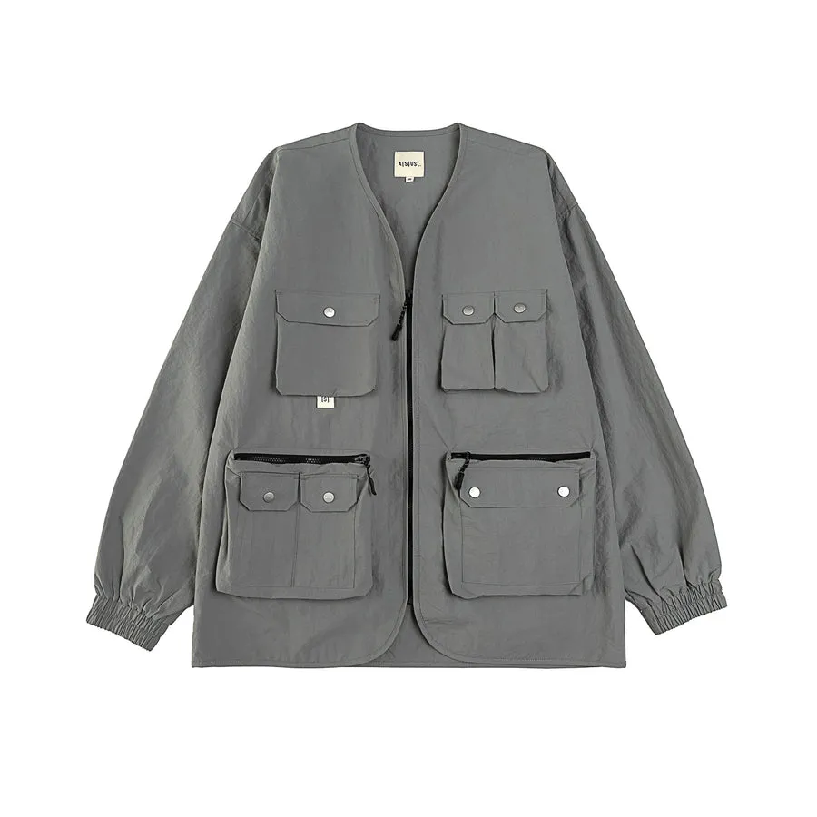 A[S]USL NYLON ZIPPER POCKET JACKET-GREY