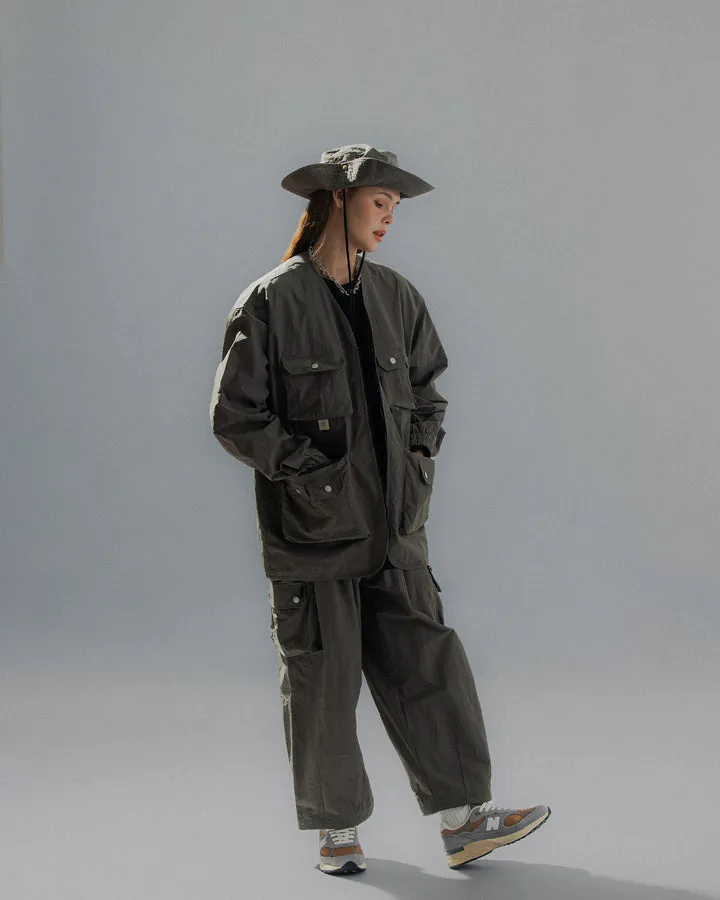 A[S]USL NYLON ZIPPER POCKET JACKET-GREY