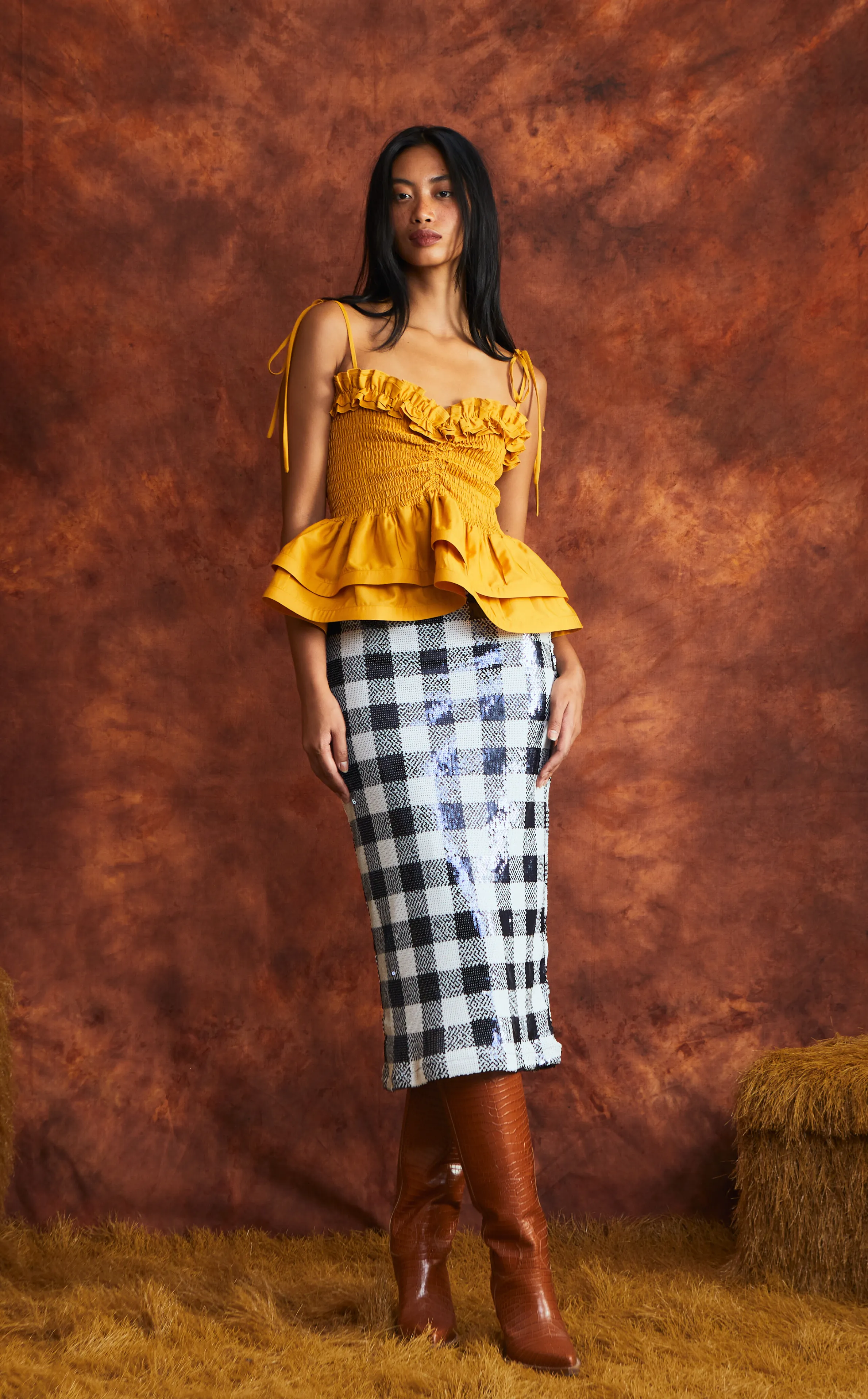 NAMIBIA TOP - MUSTARD POPLIN