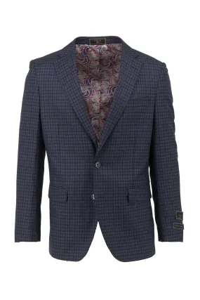 Navy and Brown Check Dolcetto Modern Fit, Pure Wool Jacket by Tiglio Luxe