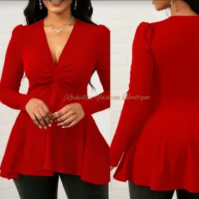 Red V Neck L/S Flowy Shirt