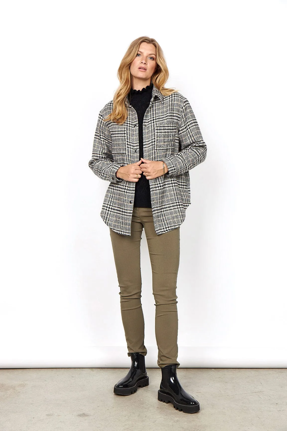 Troya Houndstooth Check Shacket - Black Combi