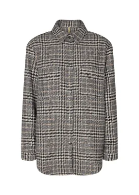 Troya Houndstooth Check Shacket - Black Combi