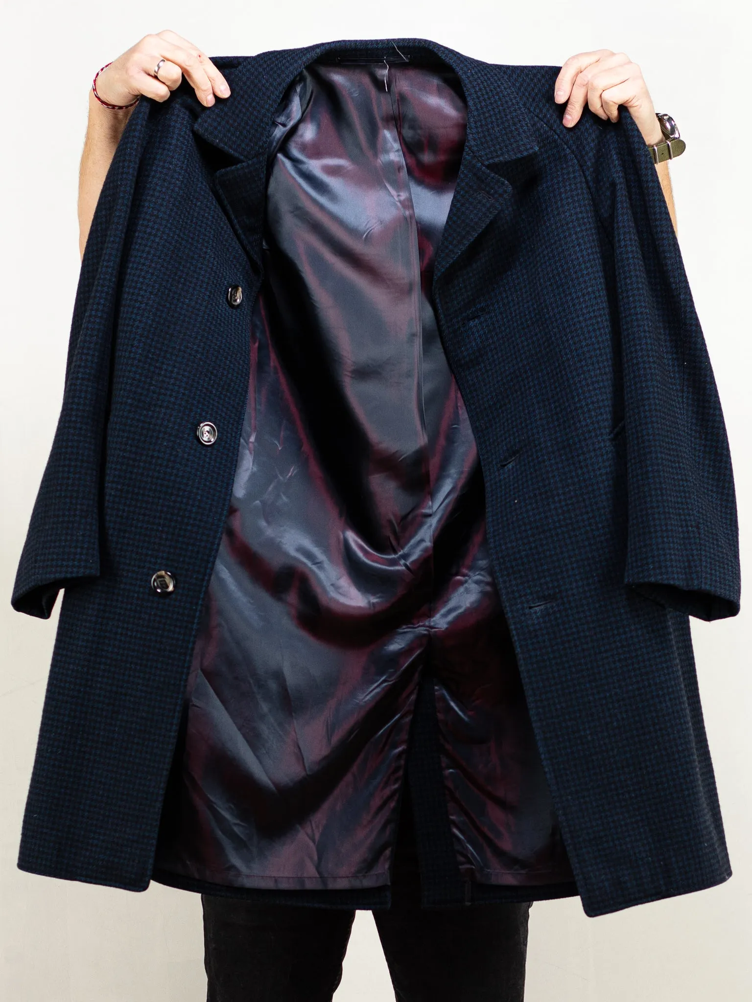 Vintage 80's Men Wool Coat in Dark Blue