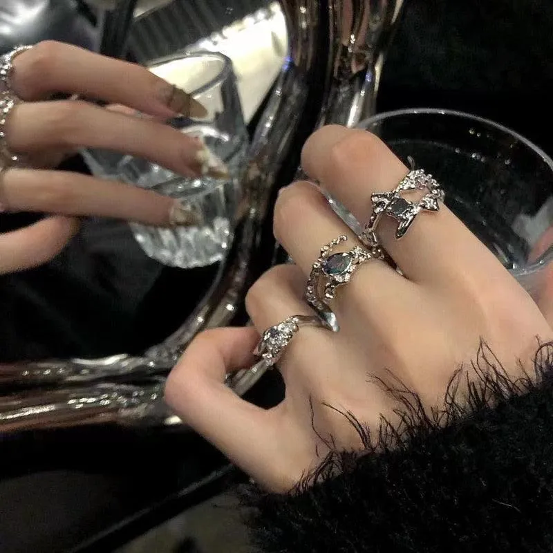 Vintage Y2k Crystal Open Rings
