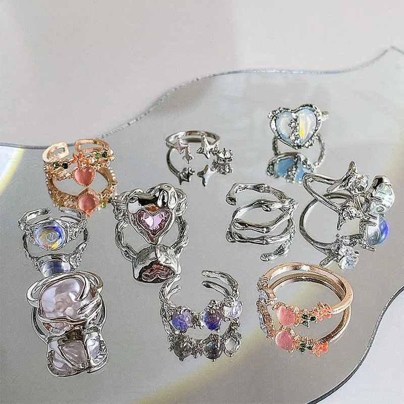 Vintage Y2k Crystal Open Rings